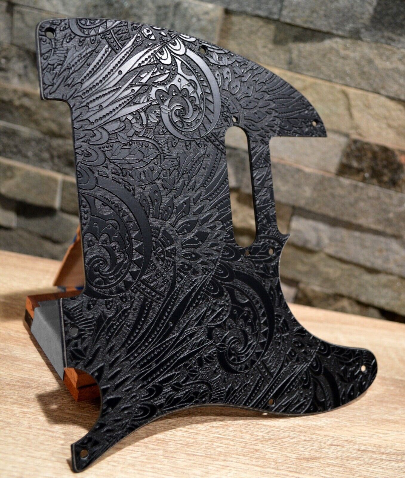 Custom Black Psychedelic Textured Pickguard - Fits Fender Telecaster - USA Made