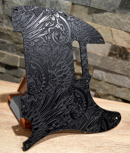 Custom Black Psychedelic Textured Pickguard - Fits Fender Telecaster - USA Made