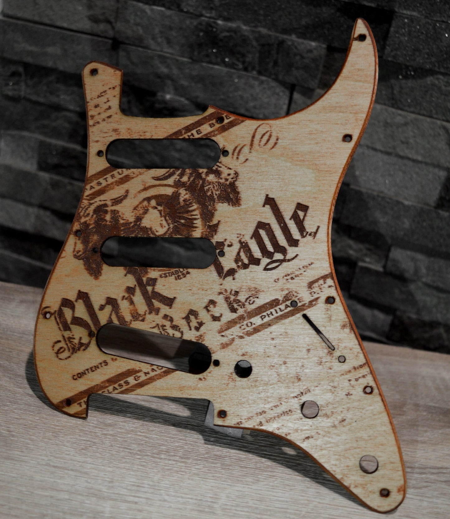 Custom Pickguard for Fender Stratocaster - Vintage Black Eagle Bock - USA Made