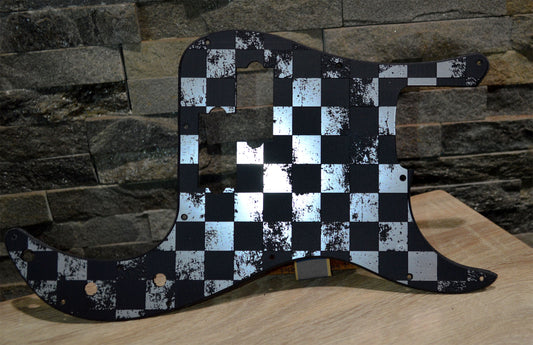 Faux Brushed Aluminum Distressed Checker Standard P Bass Pickguard Precision Bass 13 hole Fits Fender USA