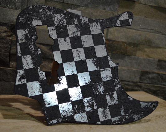 Plastic/Brushed Aluminum Distressed Checker Textured Pickguard - Fender Jazz Bass - USA Made
