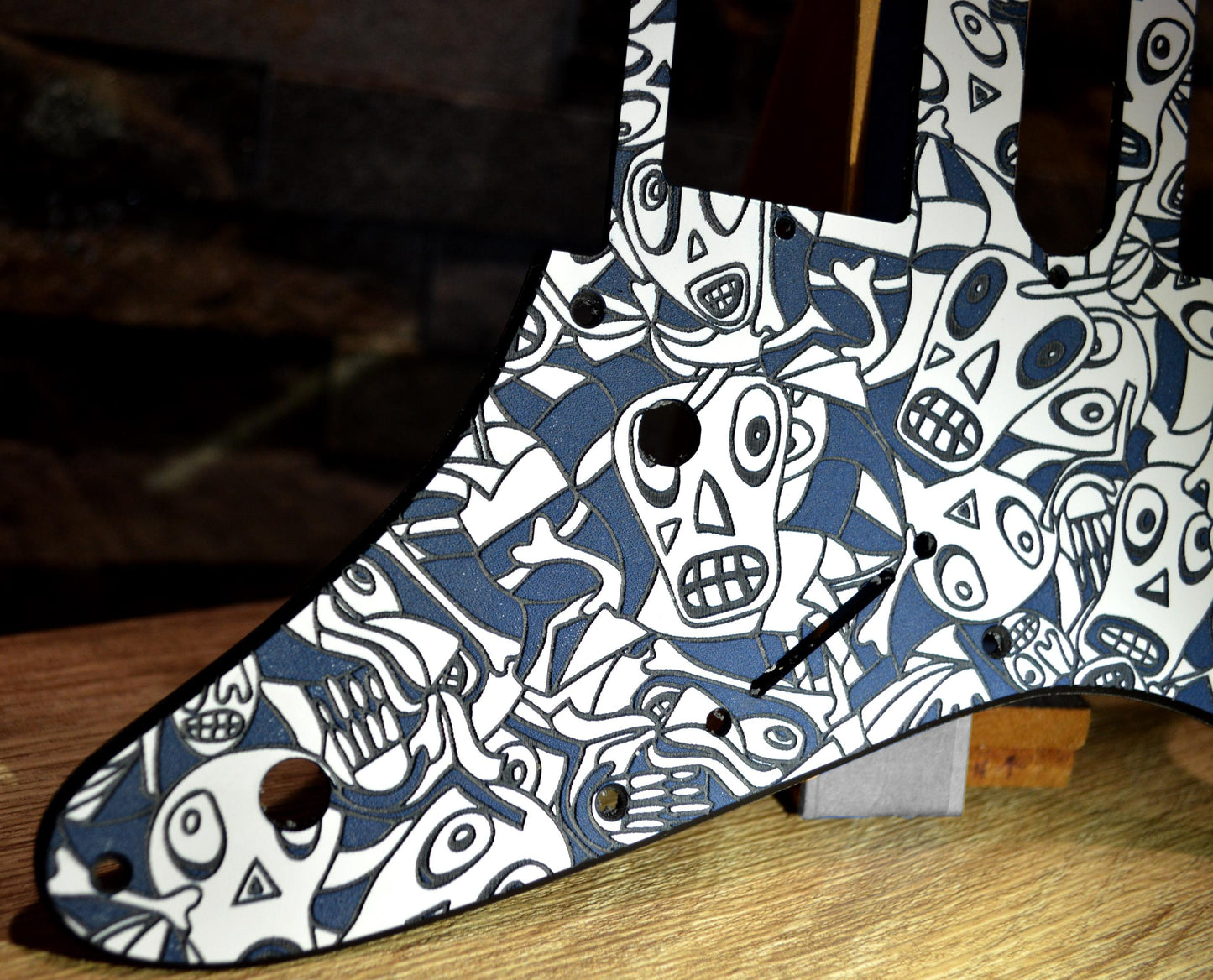 Custom Textured Blue 3 color Donnie Hunt Faces Pickguard IBANEZ JEM or RG550 Japan