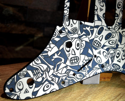 Custom Textured Blue 3 color Donnie Hunt Faces Pickguard IBANEZ JEM or RG550 Japan