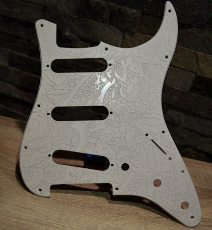 Custom White Vintage Psychedelic Textured Pickguard Fits Fender Stratocaster - USA Made