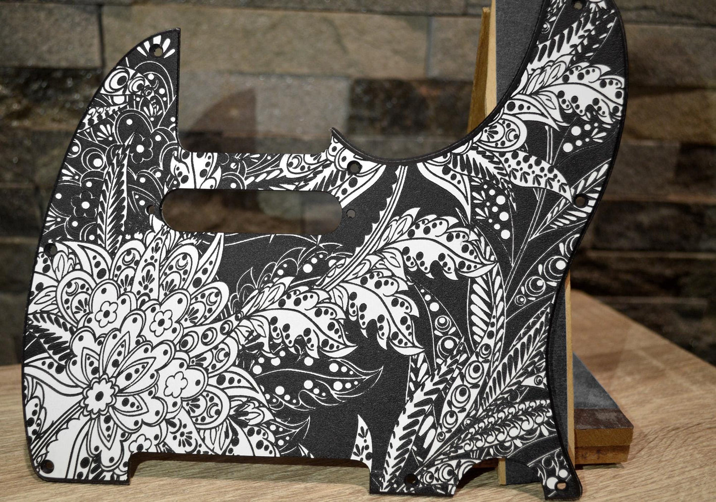 Custom Black and White Paisley Textured Pickguard - Fender Telecaster Parts
