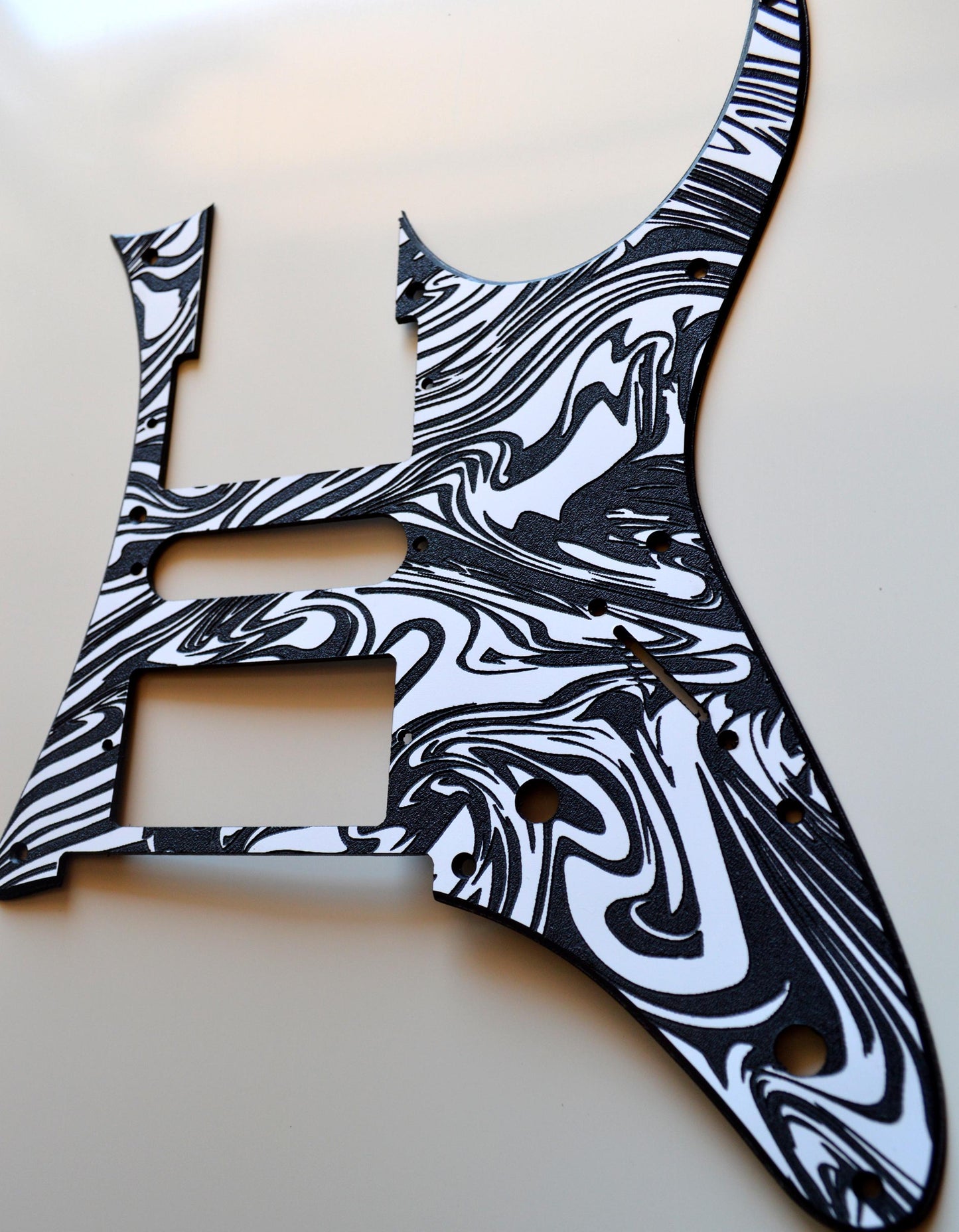 Custom Textured Black & White Swirl Pickguard IBANEZ JEM or RG550 Japan