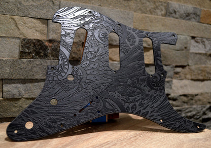 Custom Black Psychedelic Textured Pickguard Fits Fender Stratocaster - USA Made