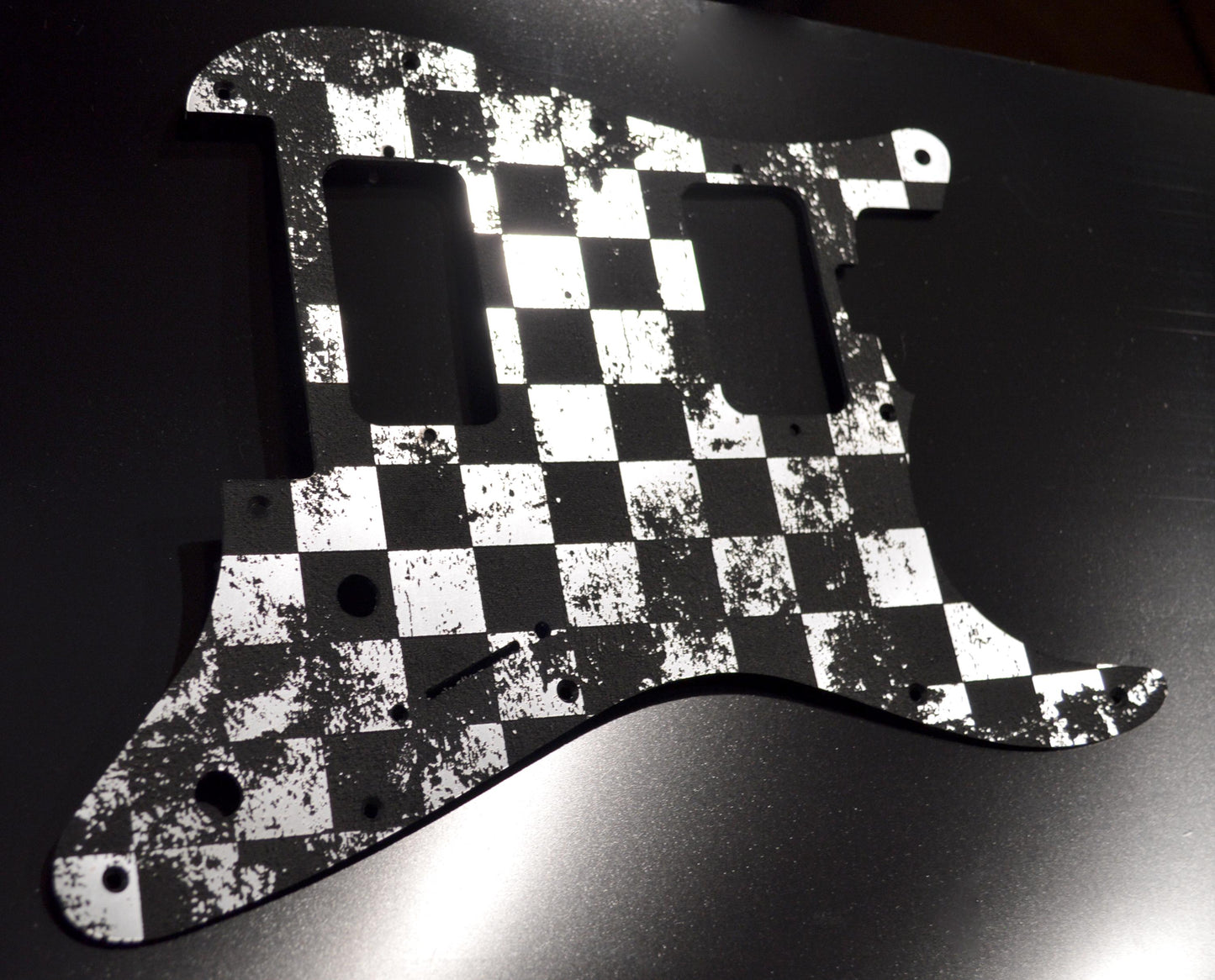 Faux Brushed Aluminum Distressed Checker Pickguard for Charvel Pro-Mod So-Cal  Floyd Rose