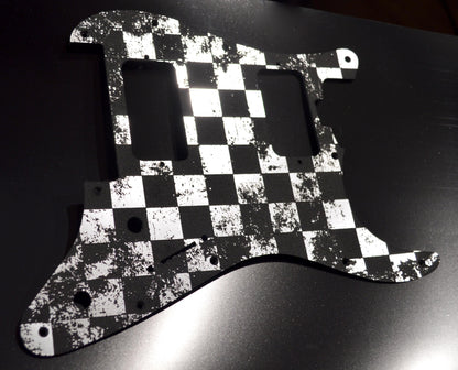 Faux Brushed Aluminum Distressed Checker Pickguard for Charvel Pro-Mod So-Cal  Floyd Rose