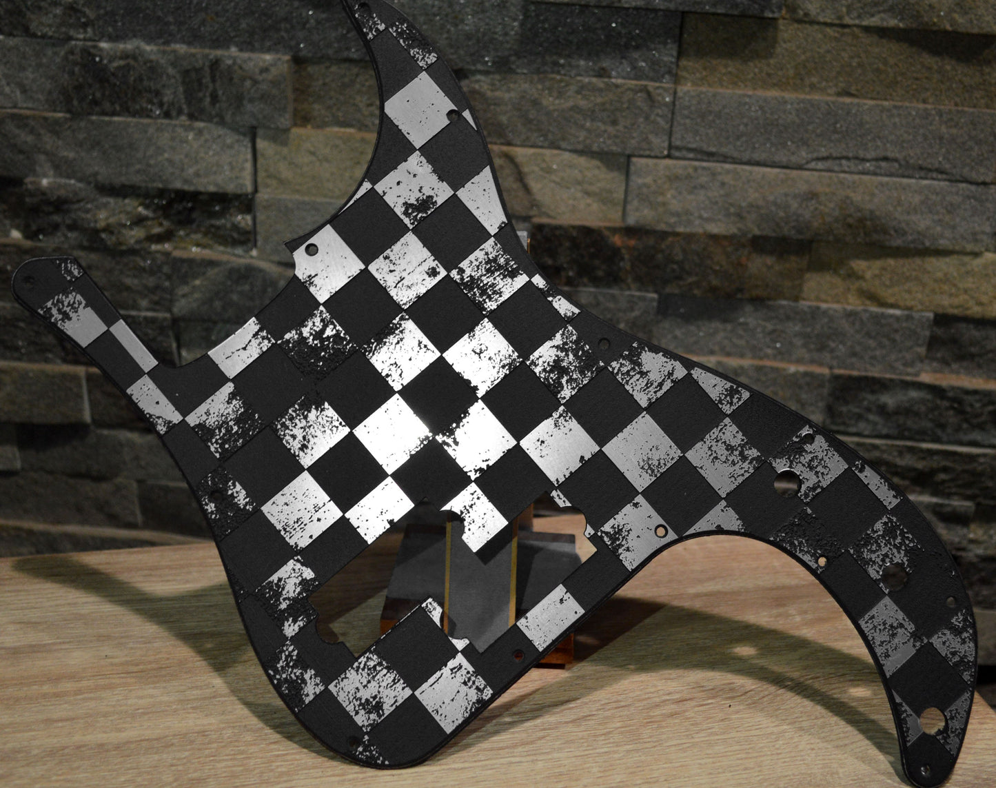 Faux Brushed Aluminum Distressed Checker Standard P Bass Pickguard Precision Bass 13 hole Fits Fender USA
