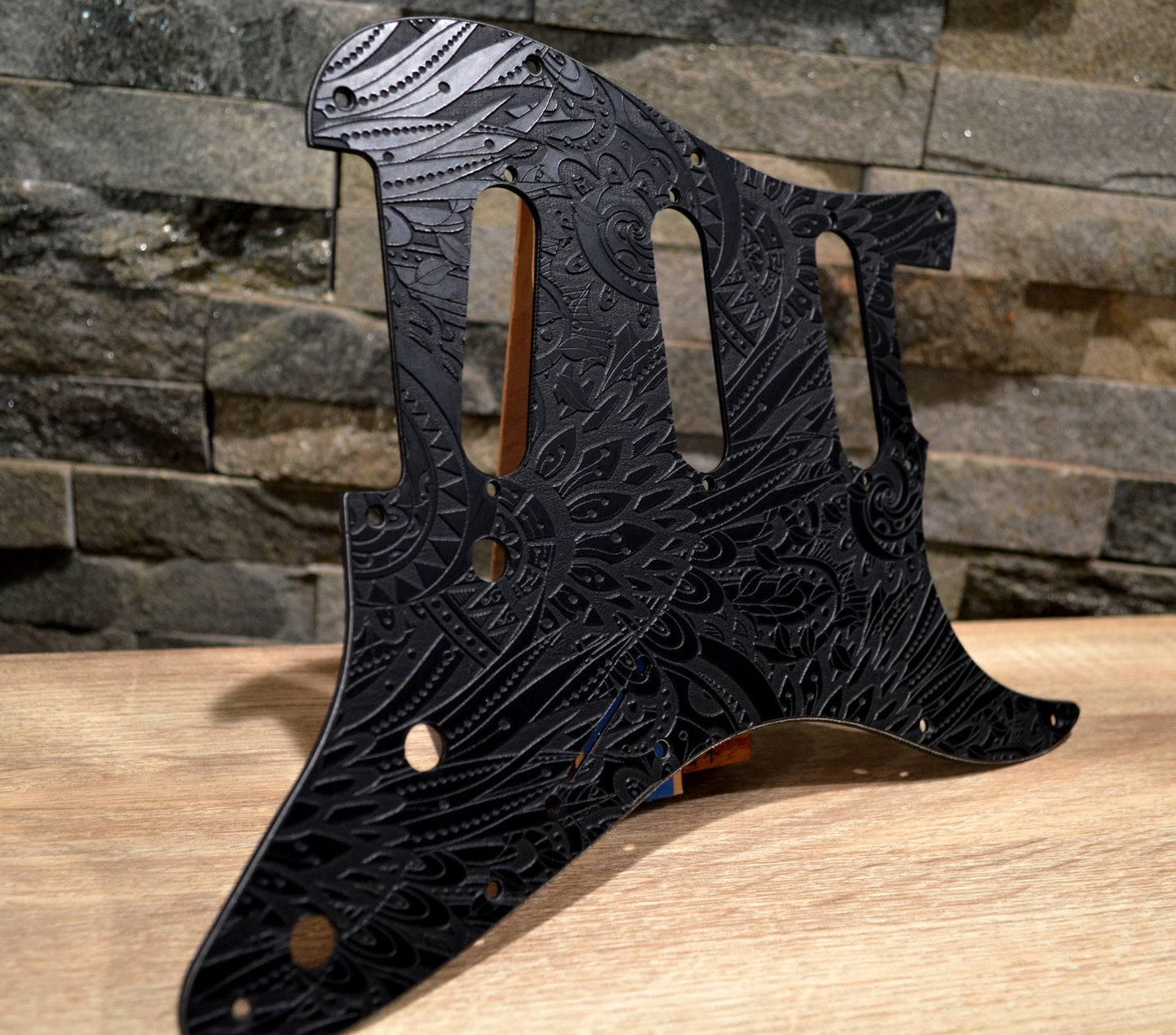 Custom Black Psychedelic Textured Pickguard Fits Fender Stratocaster - USA Made