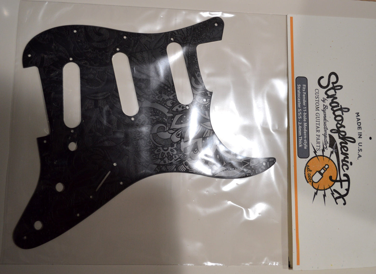 Custom Black Vintage Psychedelic Textured Pickguard Fits Fender Stratocaster - USA Made