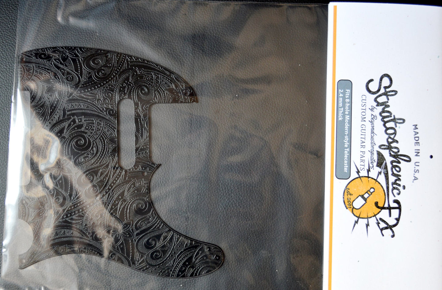 Custom Black Psychedelic 2 Paisley Textured Pickguard - Fits Fender Telecaster - USA Made