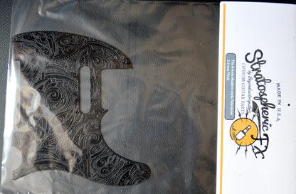 Custom Black Psychedelic 2 Paisley Textured Pickguard - Fits Fender Telecaster - USA Made