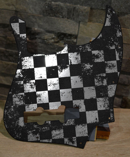 Plastic/Brushed Aluminum Distressed Checker Textured Pickguard - Fender Jazz Bass - USA Made