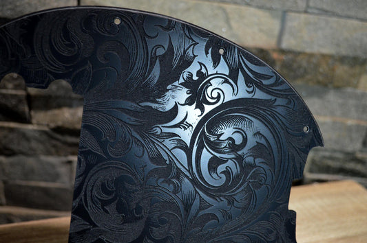 Custom Textured Psychedelic Floral Textured Pickguard - Original Ernie Ball Music Man StingRay 4 Bass - Black