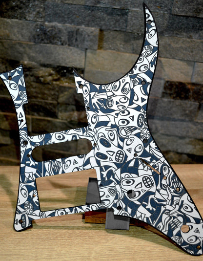 Custom Textured Blue 3 color Donnie Hunt Faces Pickguard IBANEZ JEM or RG550 Japan