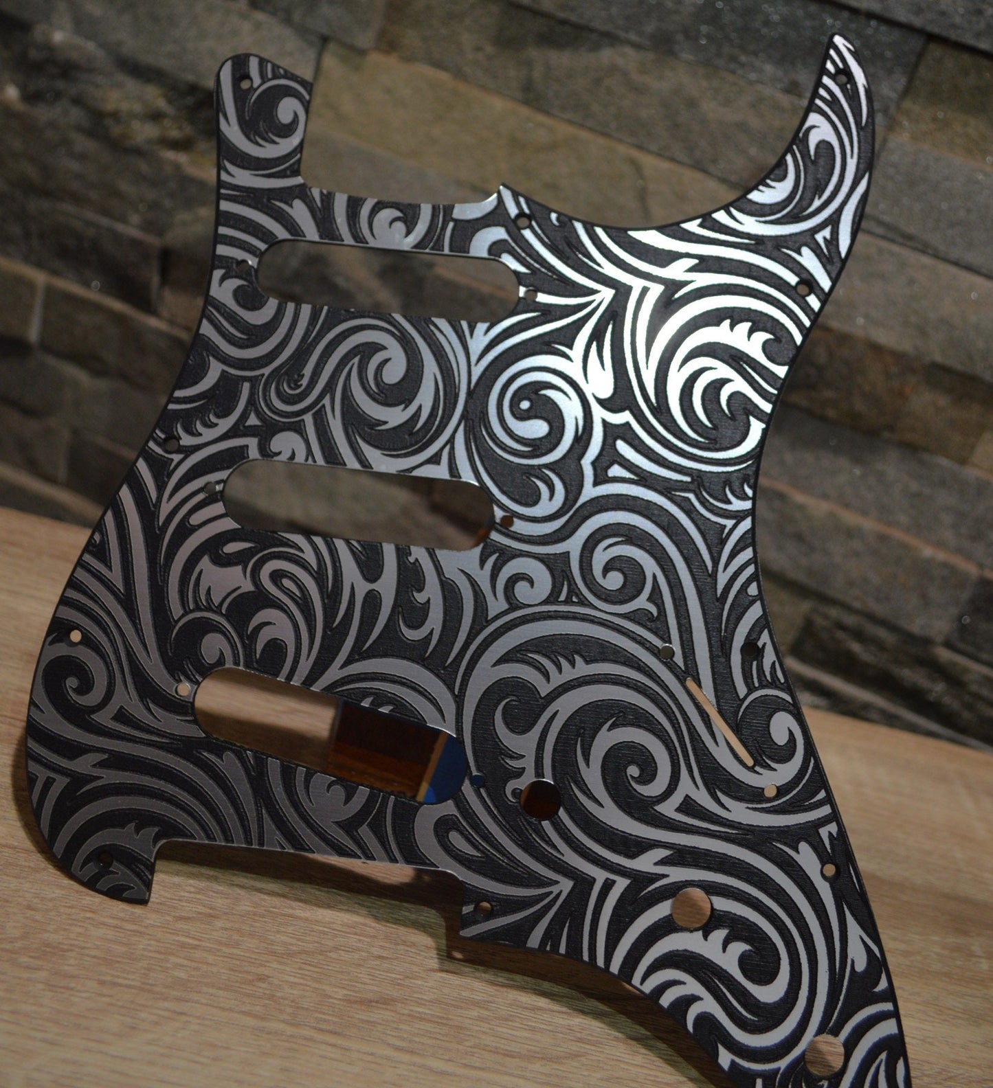 Faux Brushed Aluminum Spiral Textured Pickguard - Fits Fender Stratocaster - USA Made