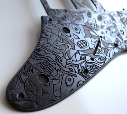 Custom Textured Black Donnie Hunt Faces Pickguard IBANEZ JEM or RG550 Japan