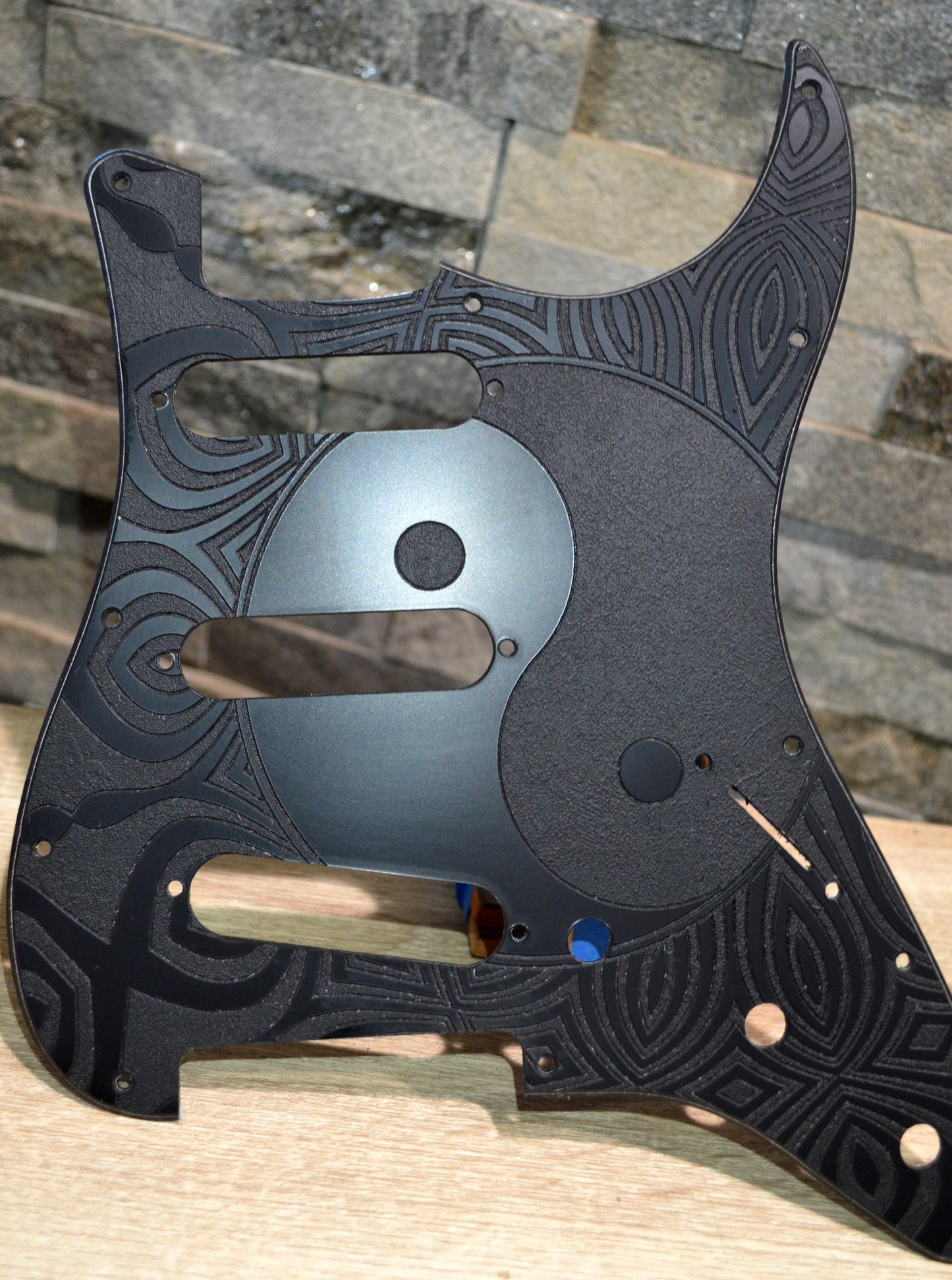 Custom Black Yinyang Textured Pickguard - Fits Fender Stratocaster - USA Made