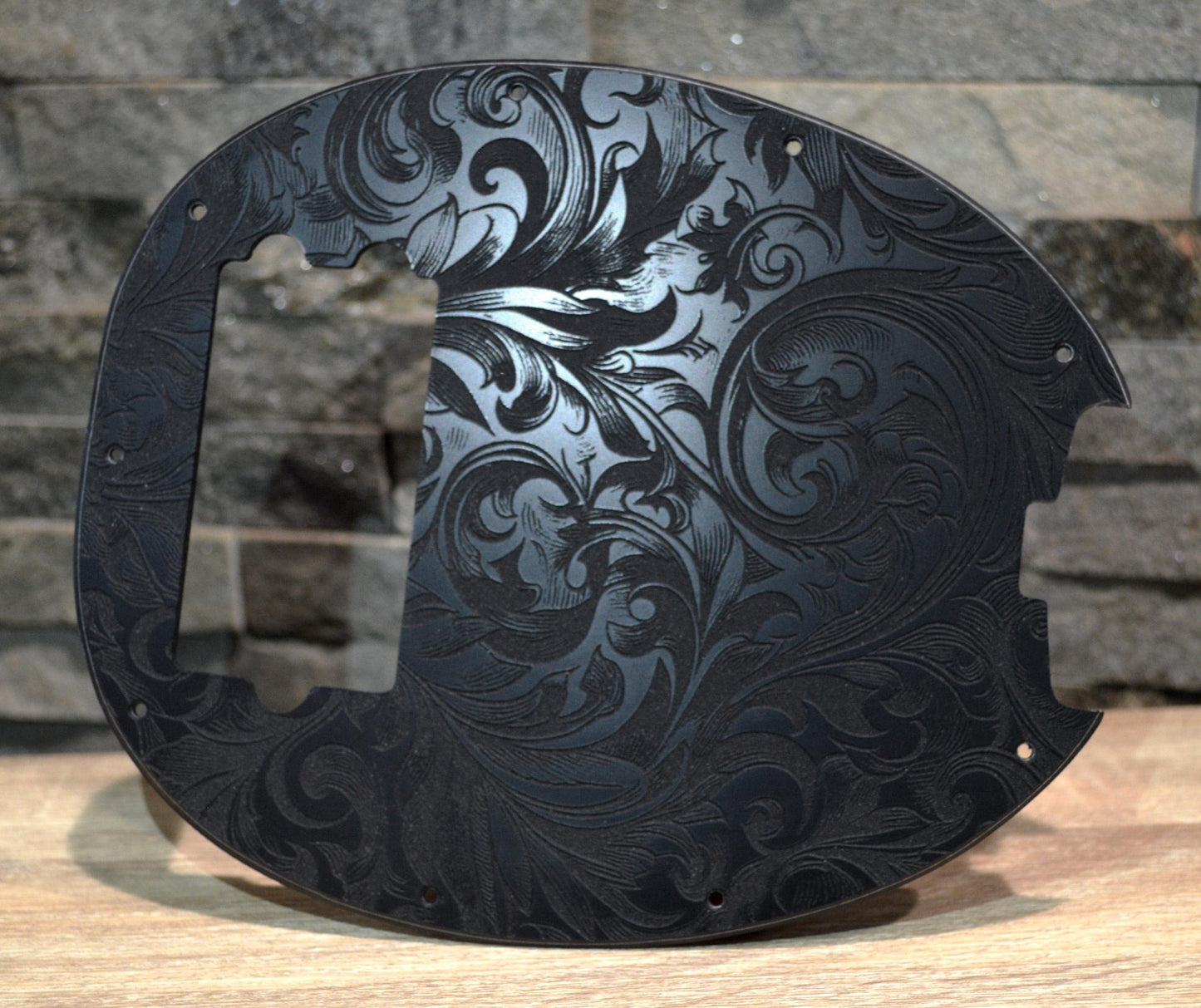 Custom Textured Psychedelic Floral Textured Pickguard - Original Ernie Ball Music Man StingRay 4 Bass - Black