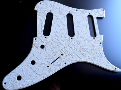 Custom Ash White Textured Psychedelic Pickguard - Fits PRS Silver Sky Single Coil Pickups
